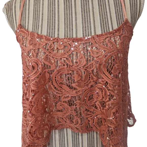 Free People Intimately Women Sequin Flowy Lace Crop Top/Tank Top Size XS/TP - Picture 3 of 11